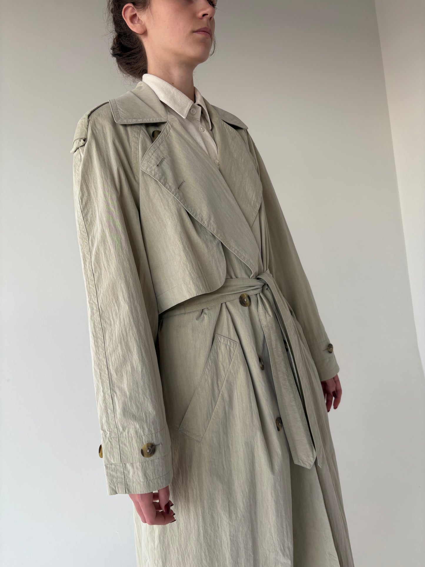 Trench vintage impermeabil Sage green cu talie marcată reglabilă
