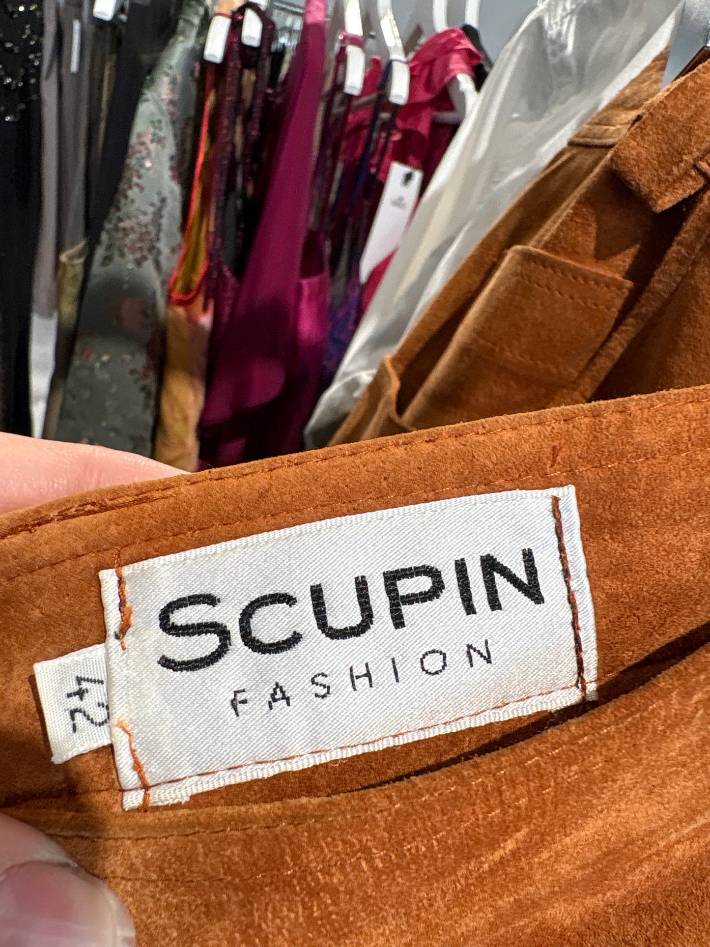 Pantaloni caramel tall din piele naturală cu talie ultra ultra înaltă
