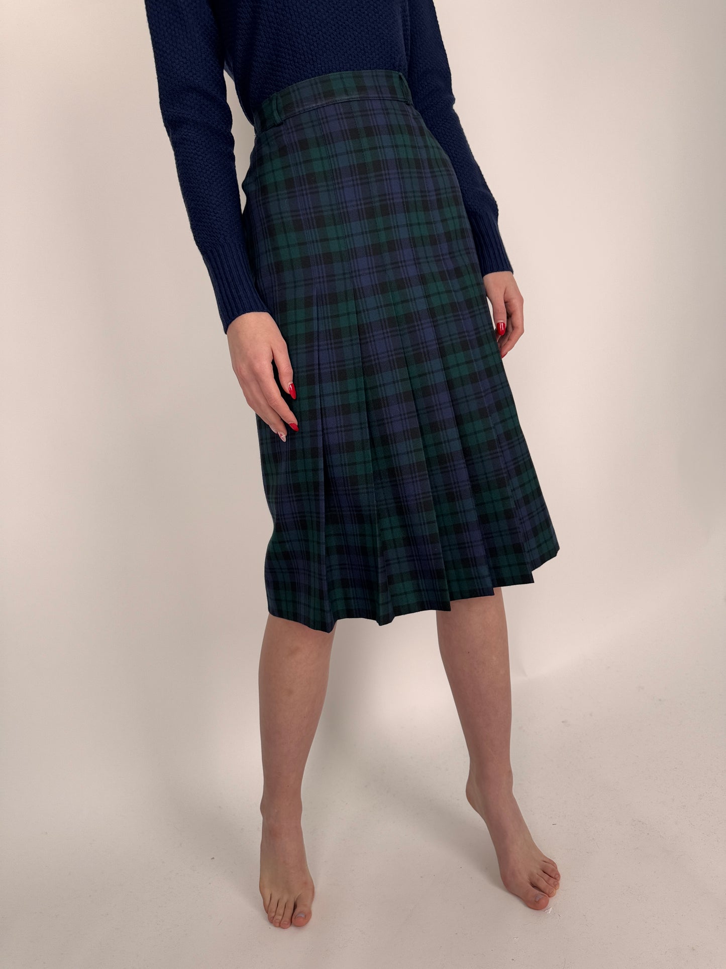 Fustă plisata din Tartan de lana extrafina cu talie înaltă elastic