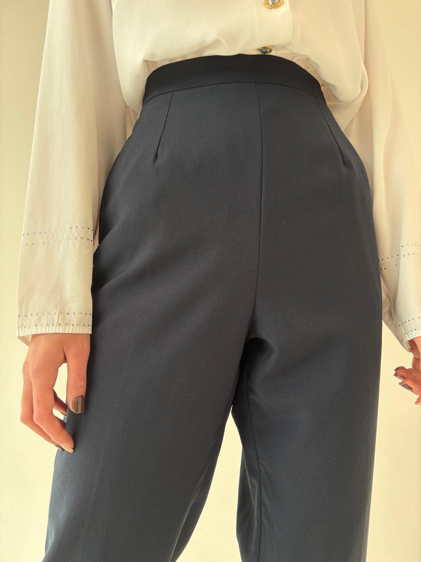 Pantaloni țigaretă din lana extrafina pura certificată cu altei ultra înaltă