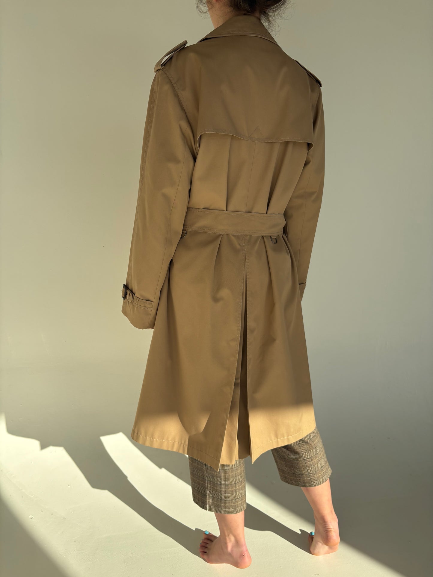 Trench vintage camel din garbardina groasă cu lana impermeabilă tall