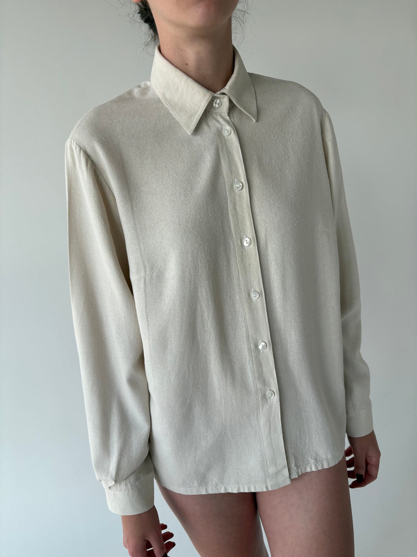 Cămașa din panza de mătase naturală raw off white