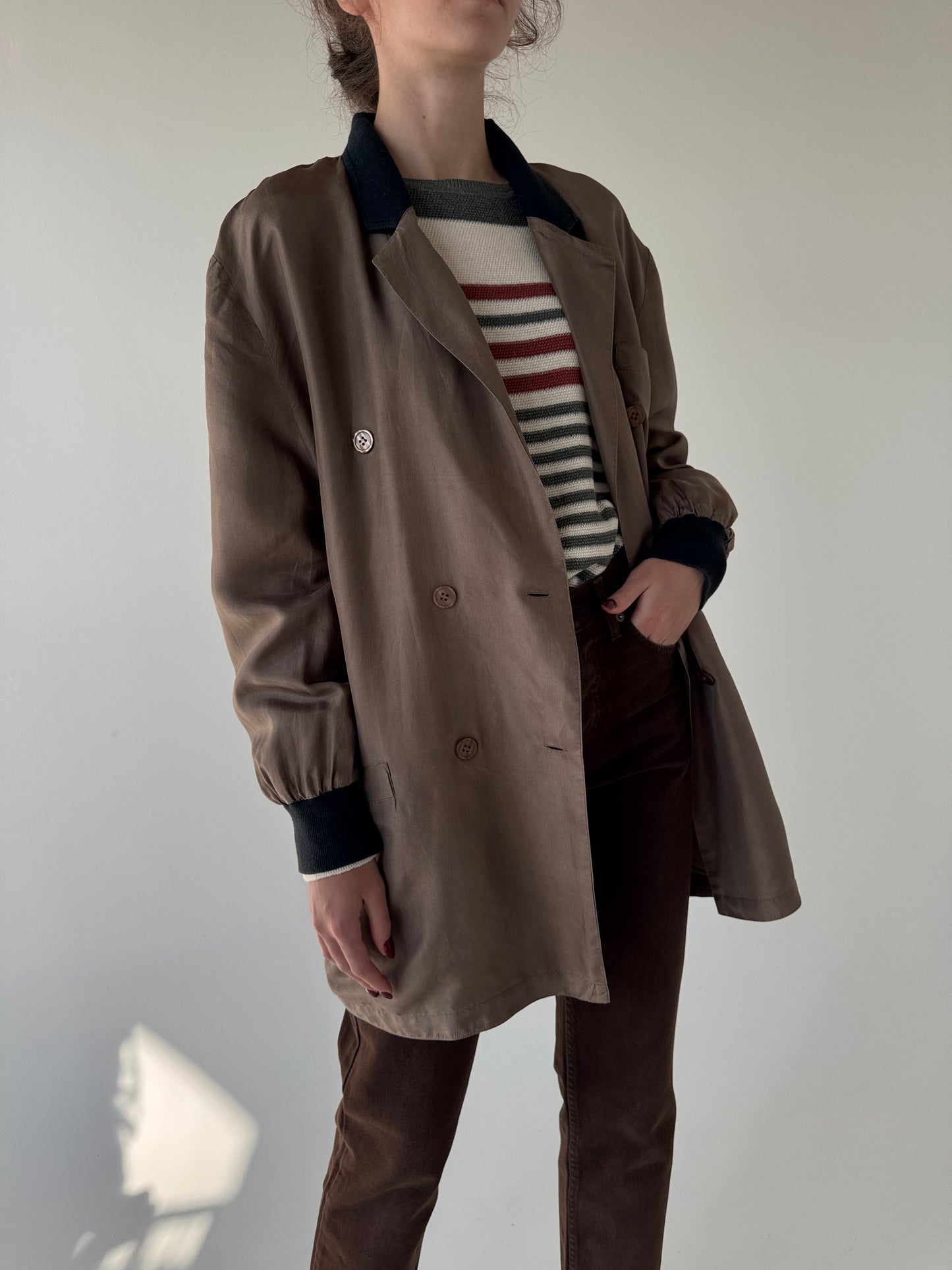 Sacou vintage cu influențe casual din mătase naturală