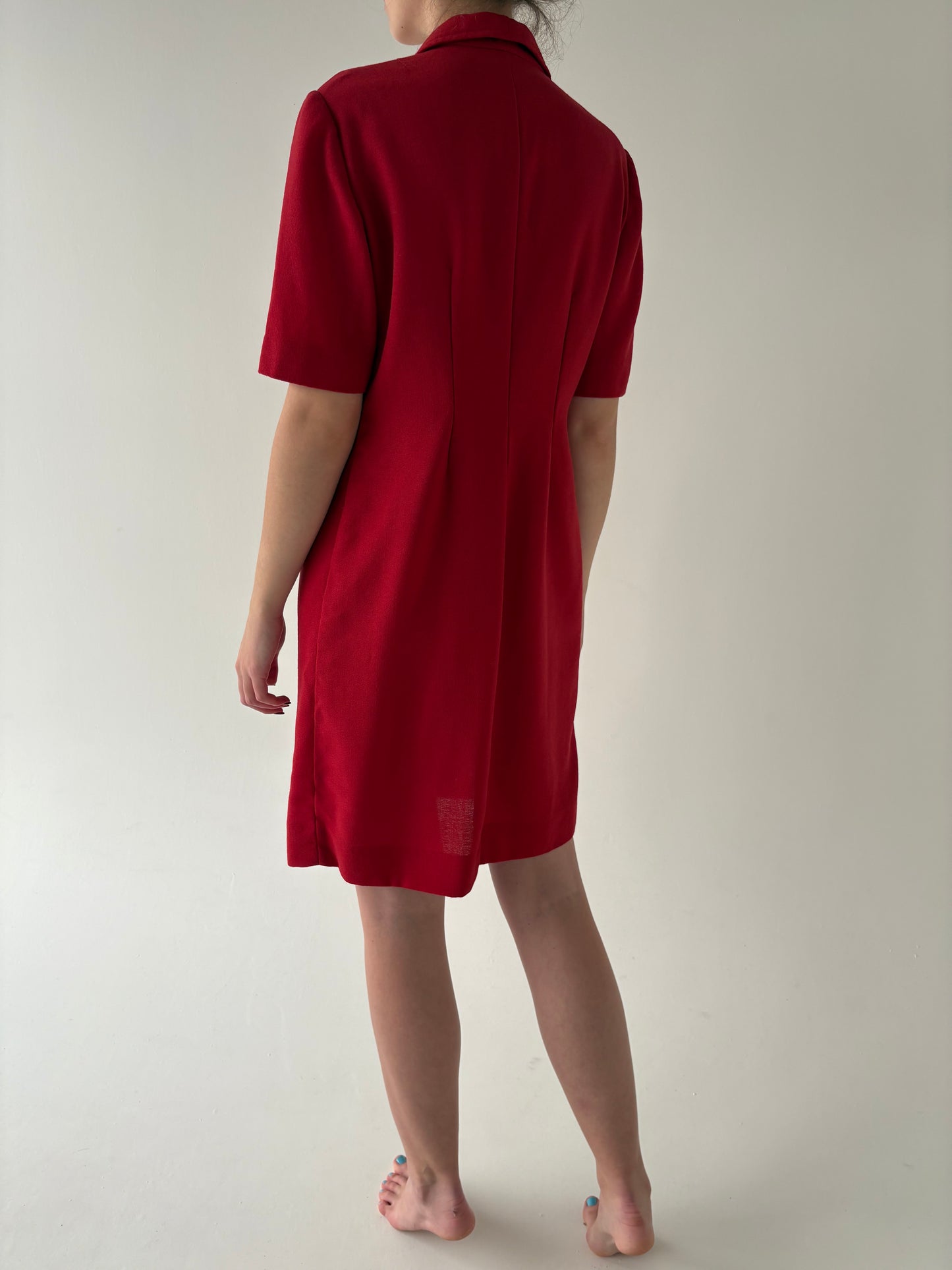 Rochie vintage chemise cherry red din lana plină extrafina