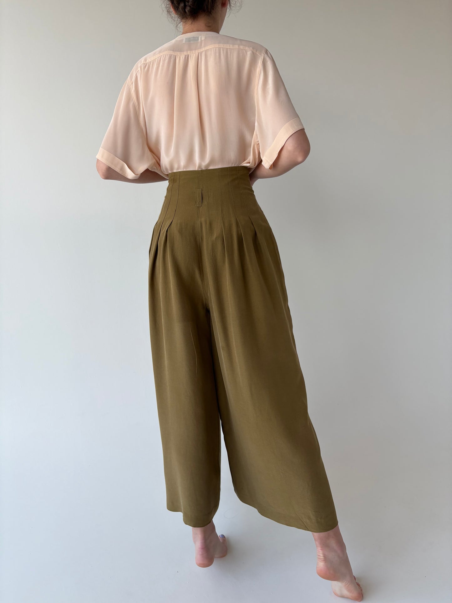 Pantaloni palazzo super ampli din mătase naturală