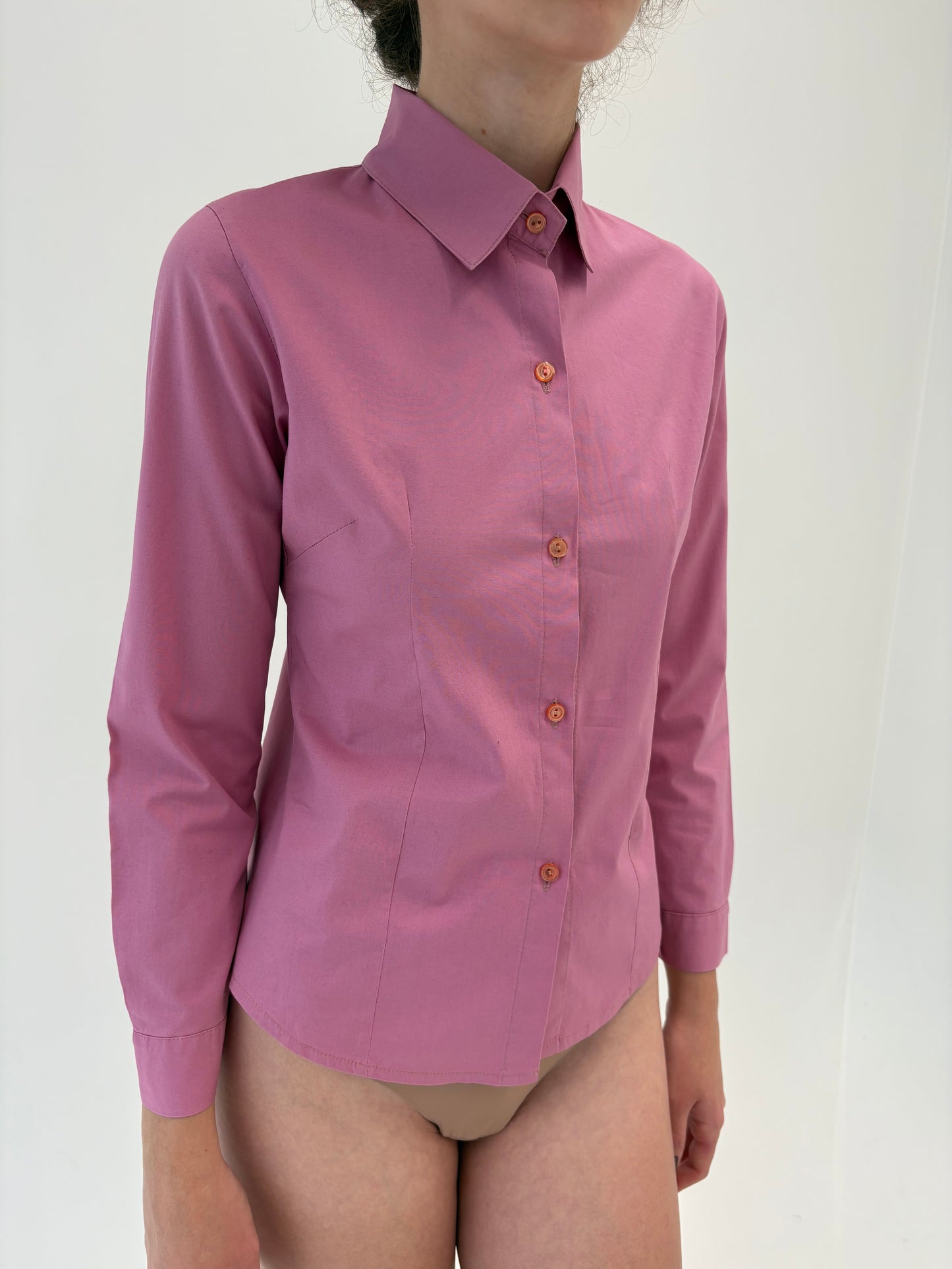 Cămașa dusty pink din poplin plin de bumbac în croi ușor cambrat