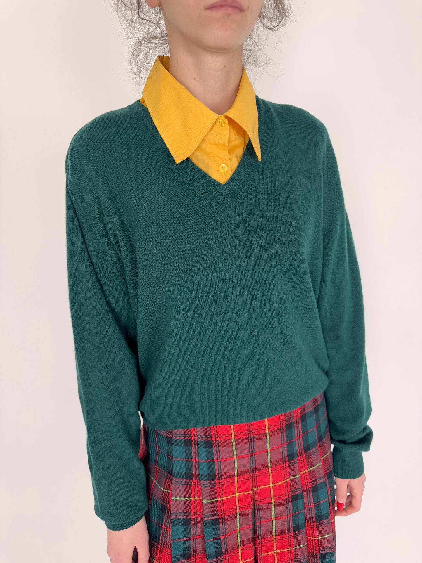 Pulover italian pine green din lana merino extrafina