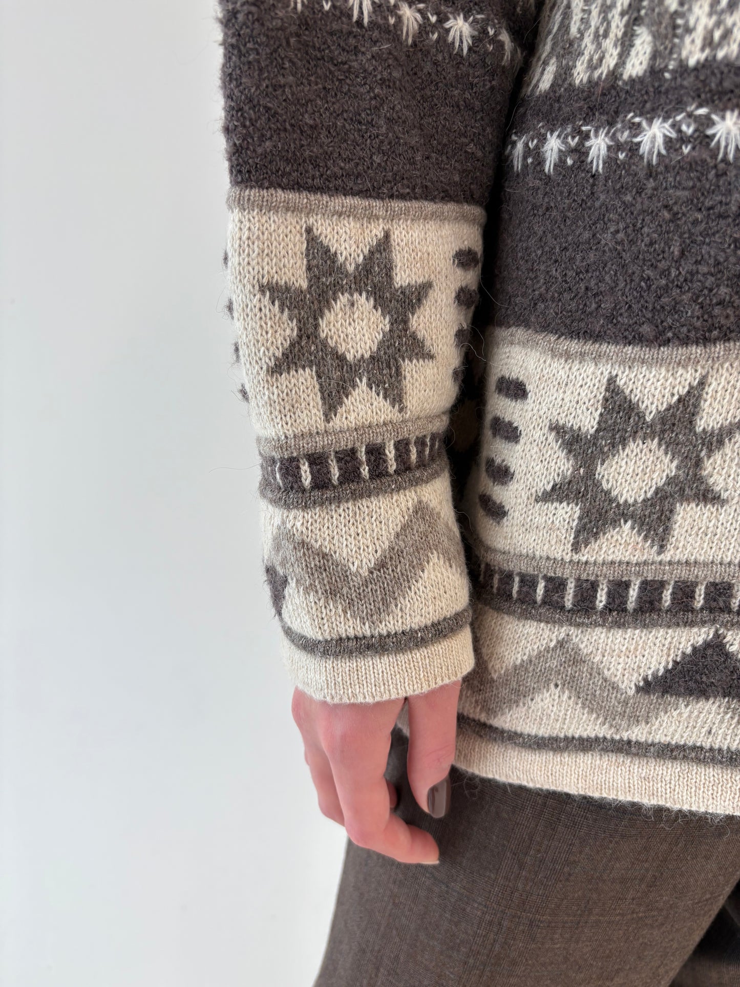 Jacheta tricot de alpaca, mătase naturală și lana în culori naturale