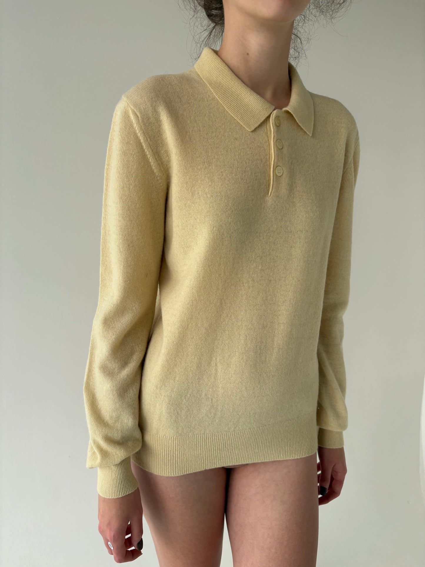 Pulover vintage polo butter yellow din lana extrafina pura virgină certificată