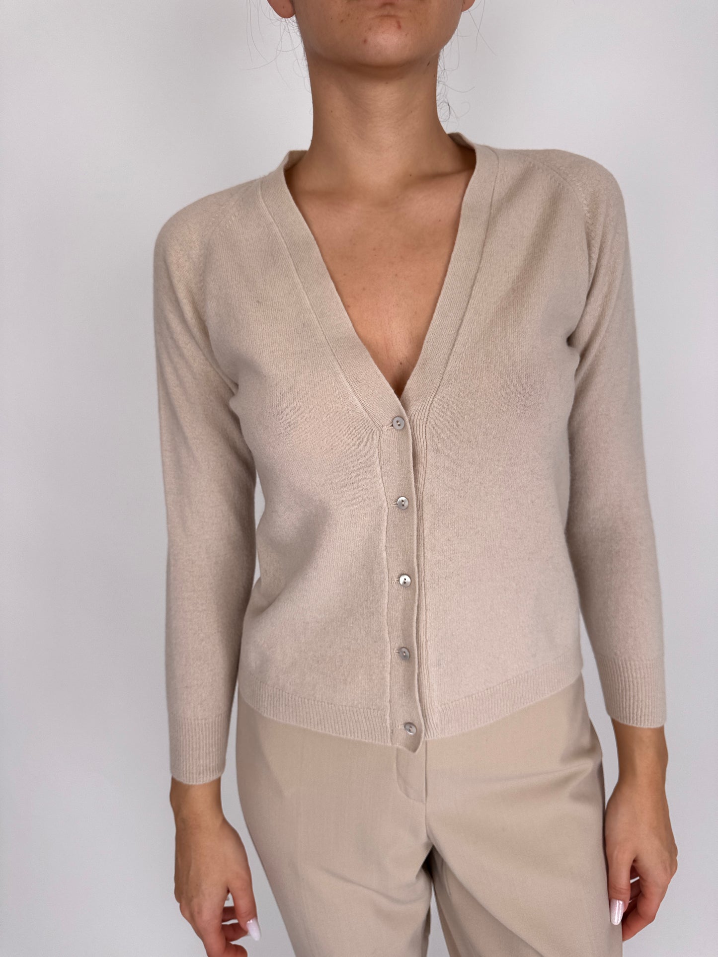 Cardigan premium italian light nude din lana extrafina