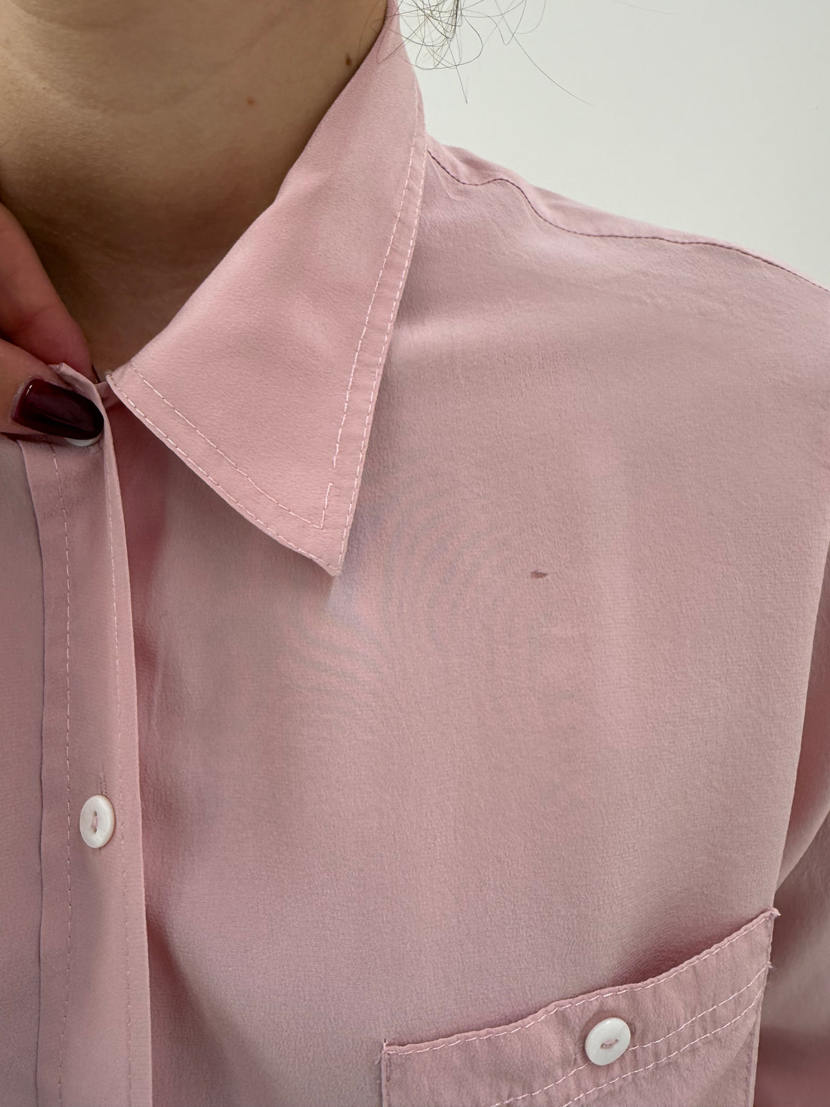 Cămașa vintage italiană powder Pink petite din mătase naturală