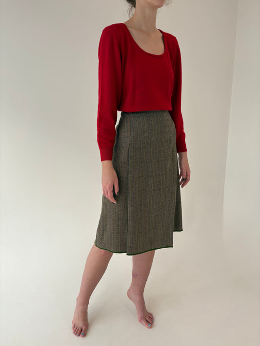 Fustă italiană A-line din tweed plin de lana extrafina cu efect curcubeu