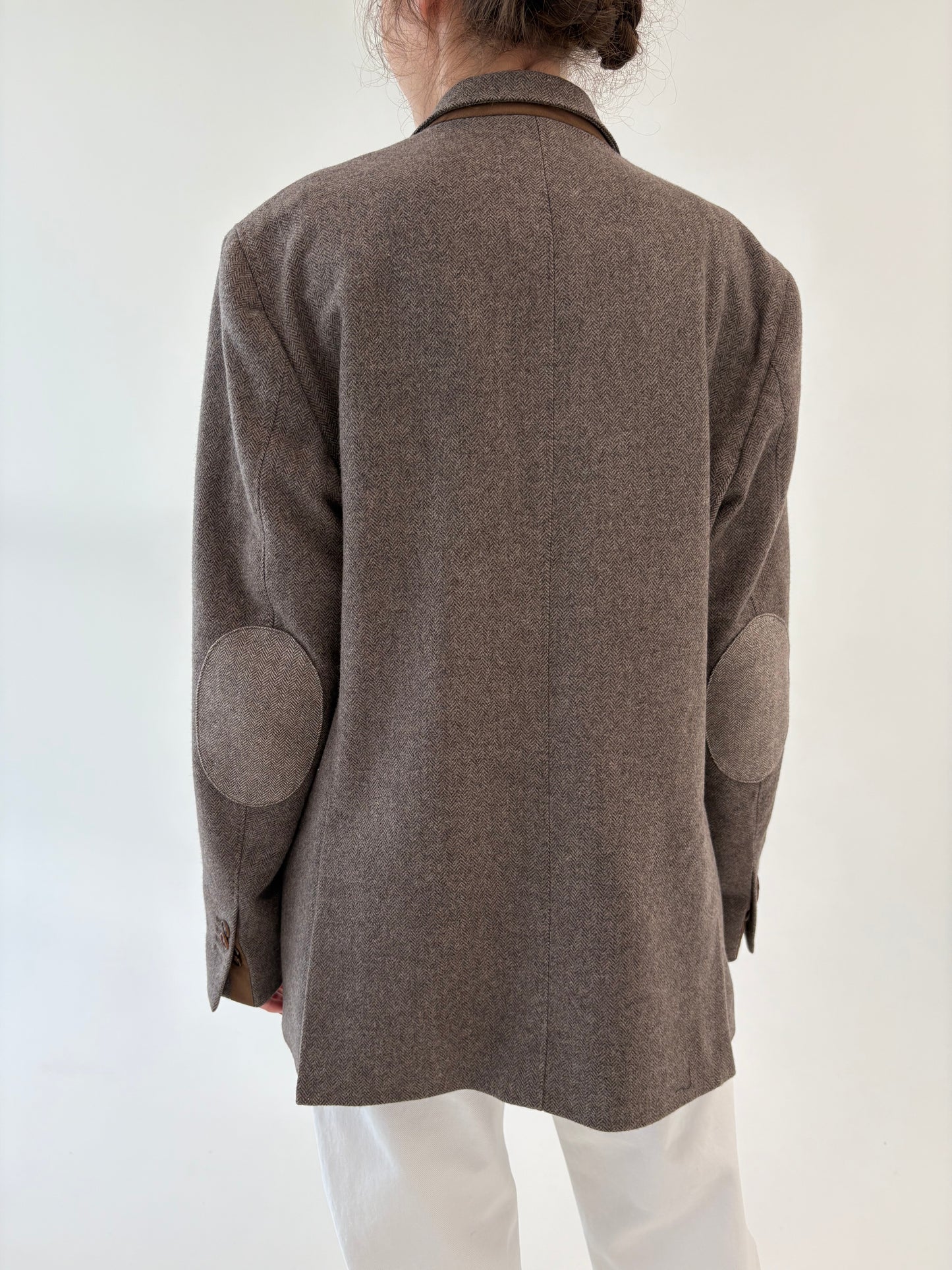 Sacou din stofă de lana Chevron plină extrafina camel și warm gray