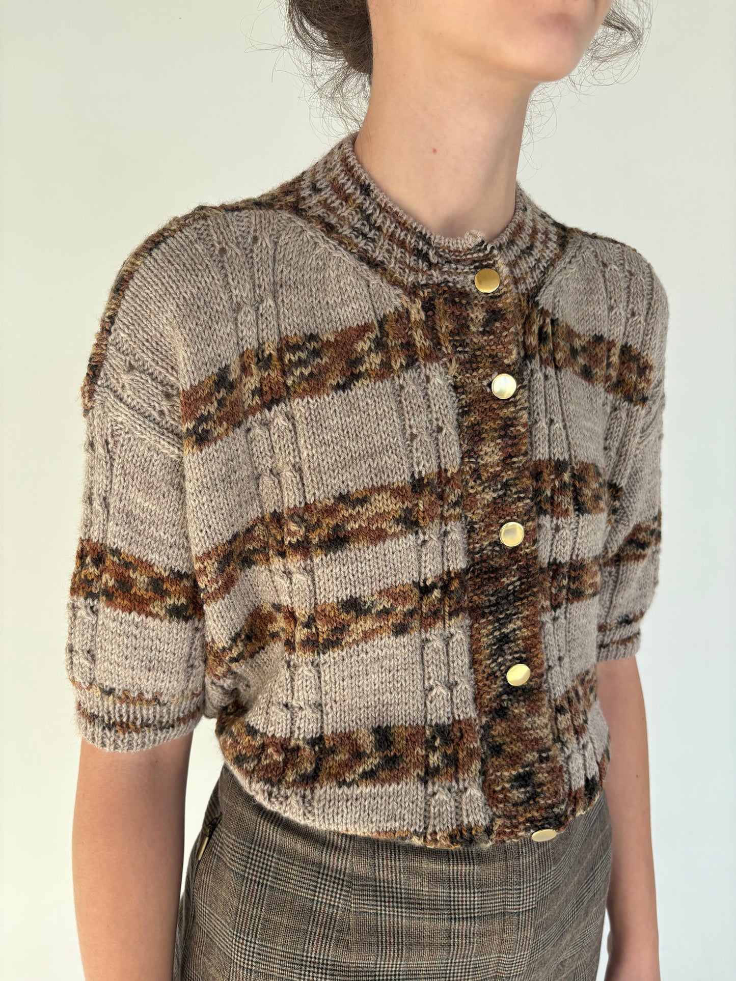 Top vintage lucrat manual cu torsade din lana plină extrafina plină