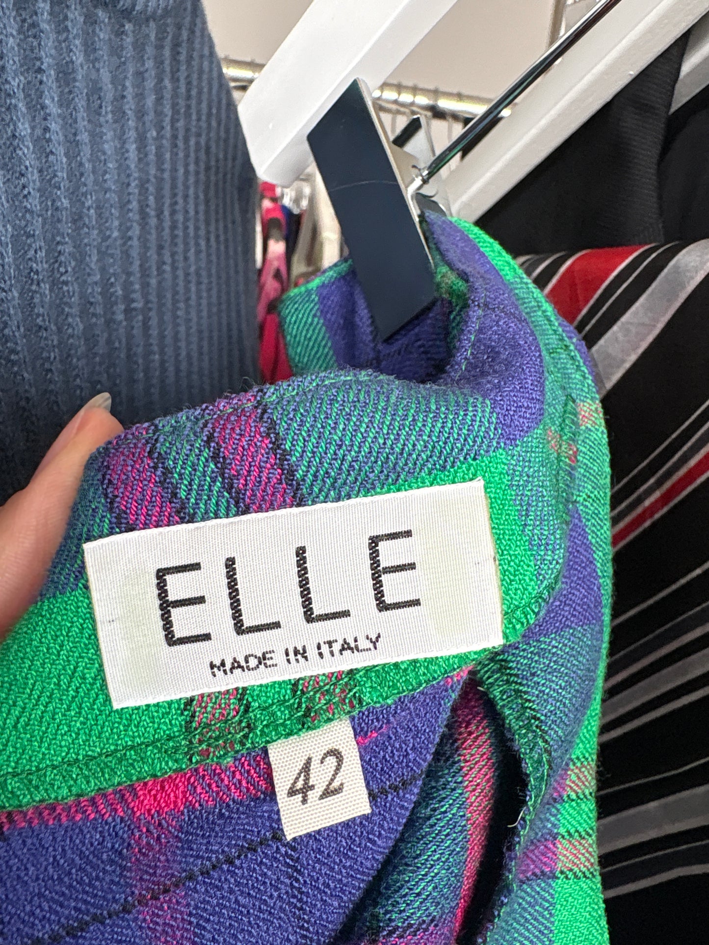 Fustă italiană din lana din Tartan în culori tari cu talie ultra înaltă
