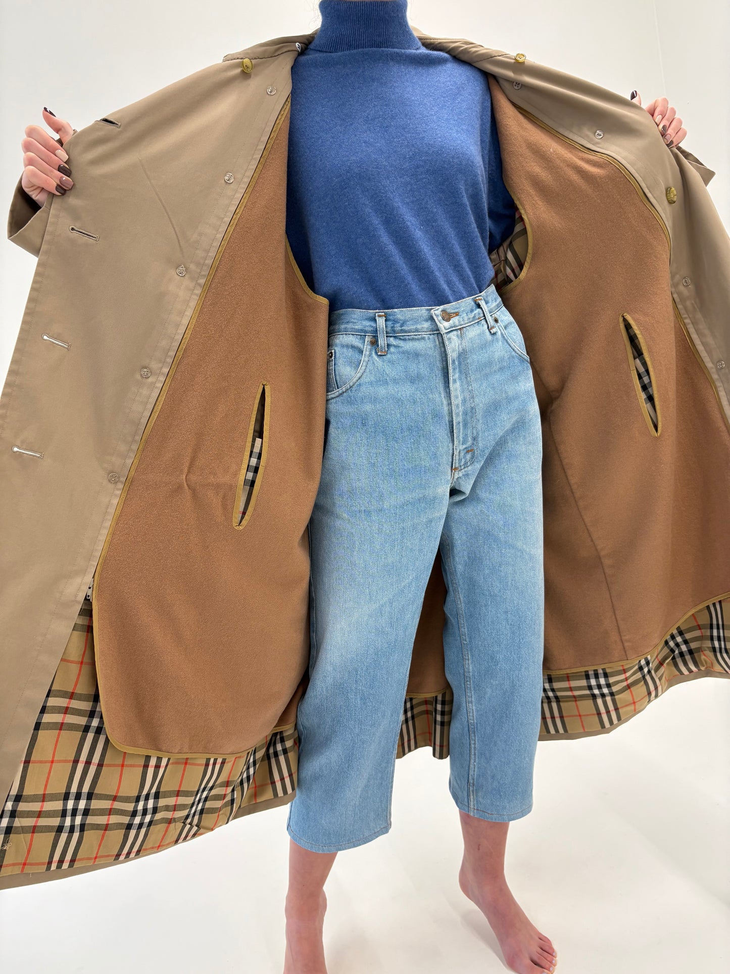 Trench high end Burberry de toamnă iarnă cu liner de lana cu camel hair detașabil