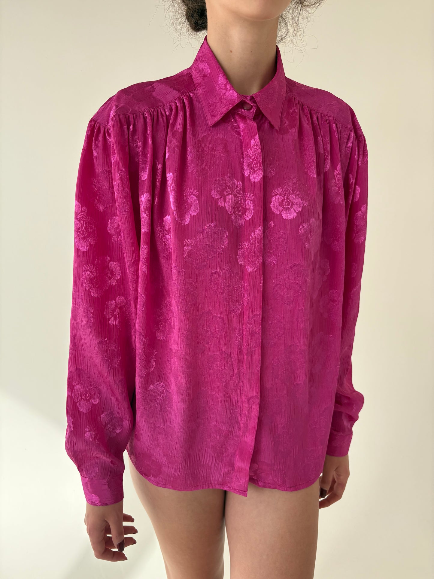 Cămașa vintage petite fucsia din jacquard
