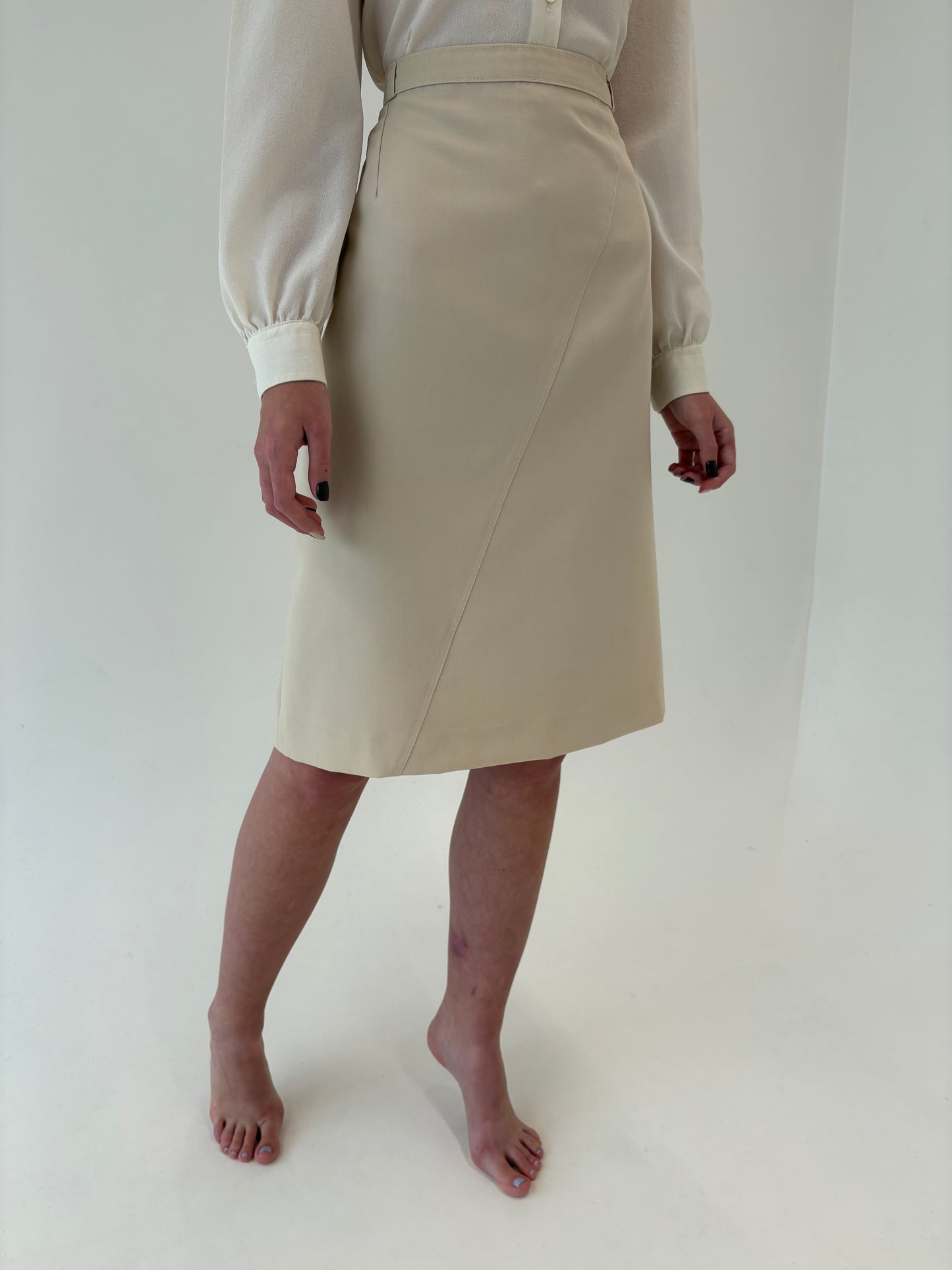 Fustă de brand luxury italian plus size Elena Miro light nude din lana extrafina