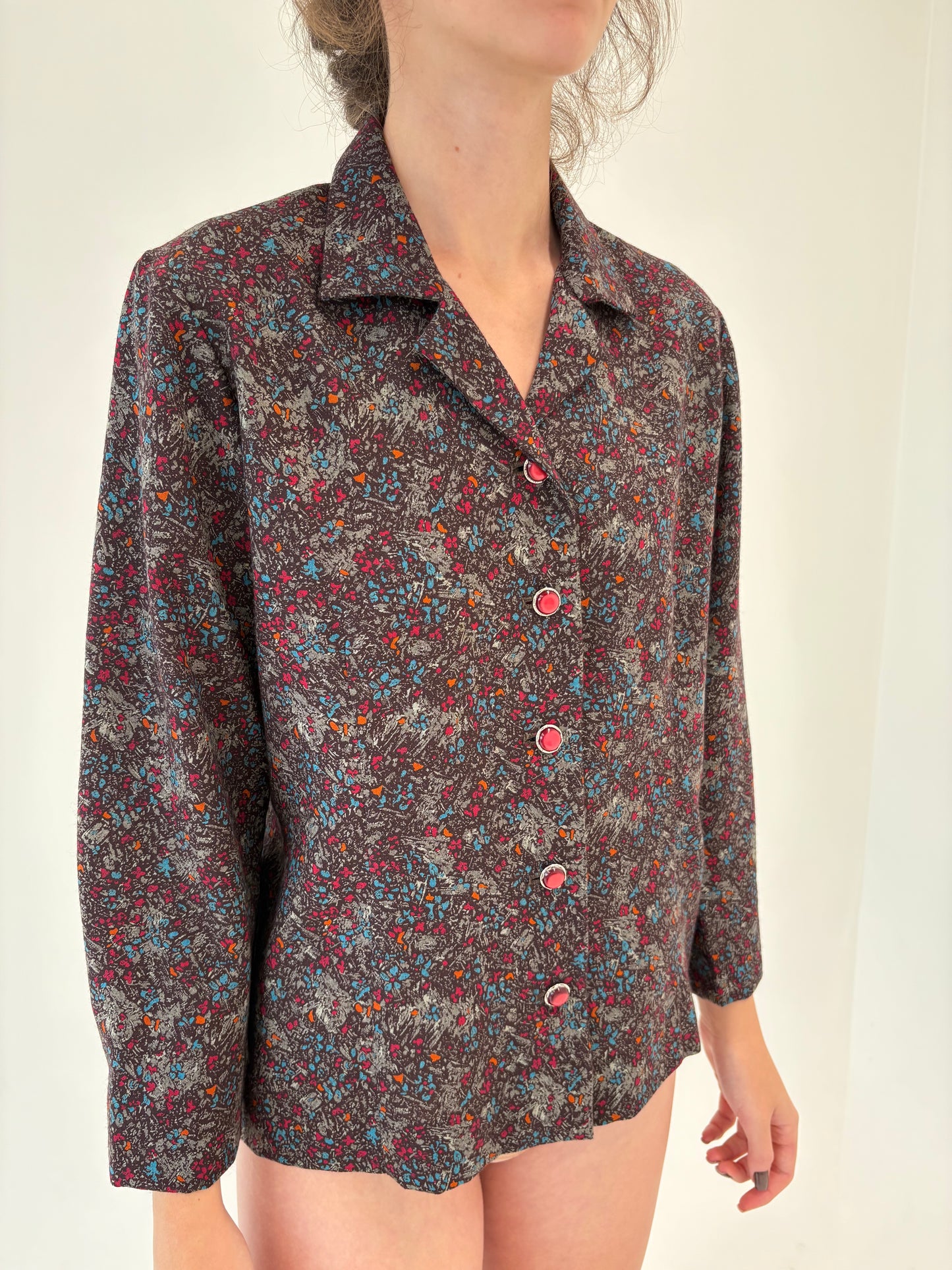 Deux piece vintage din lana extrafina cu print delicat în culori superbe