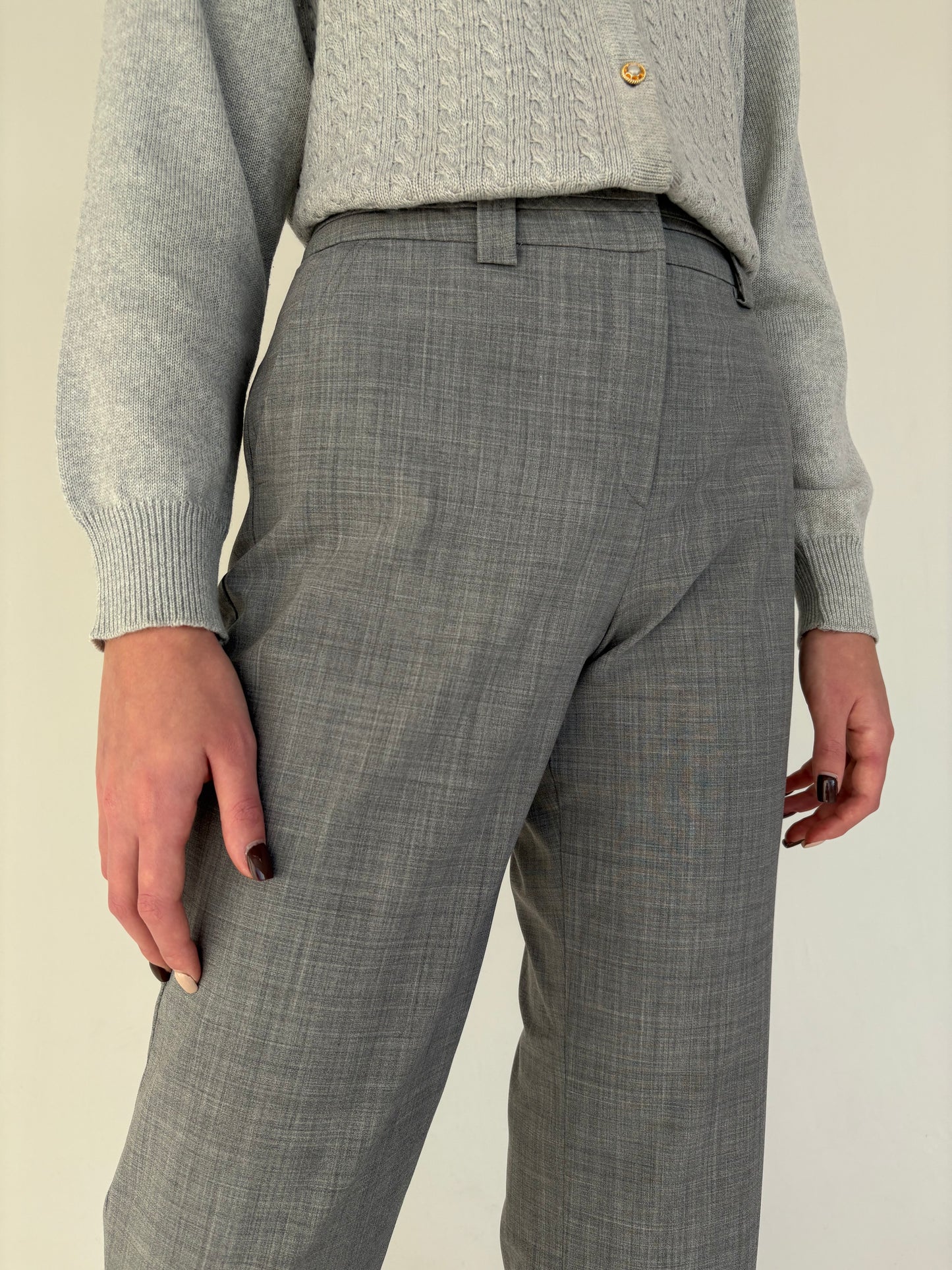 Pantaloni țigaretă tall din lana extrafina confort cu talie înaltă