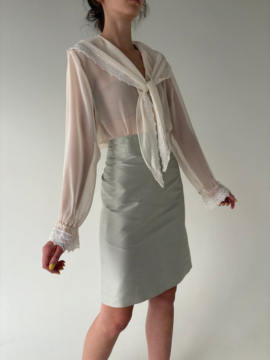 Fustă din gama Max Mara nouă din mătase naturală silver gray