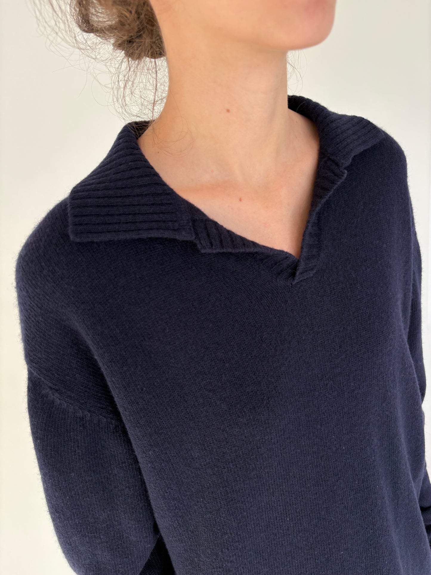 Pulover Navy polo 80% lana merino extrafina plină de gramaj mare