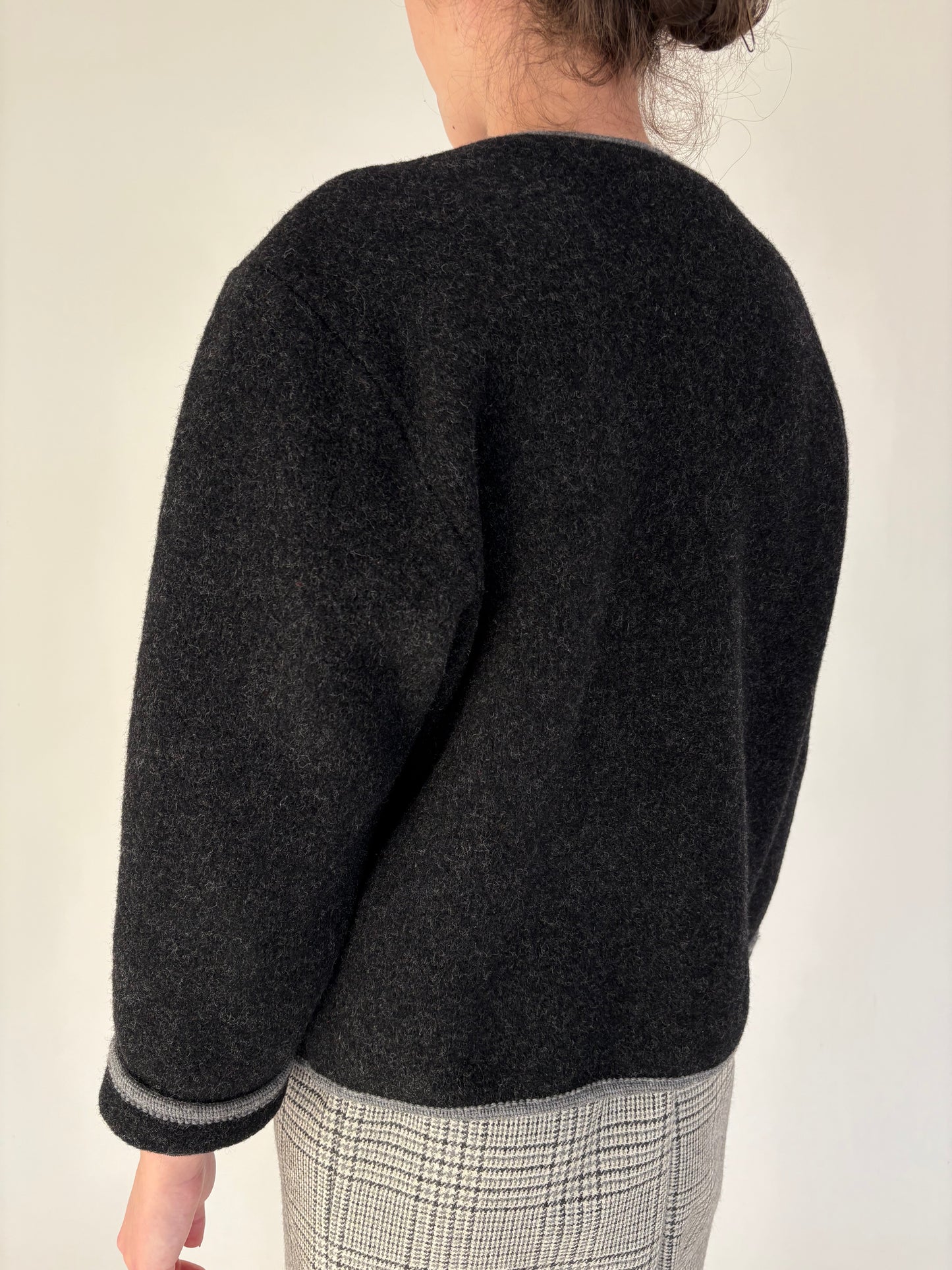 Jacheta vintage petite din boiled wool gros cu nasturi metalici argintii