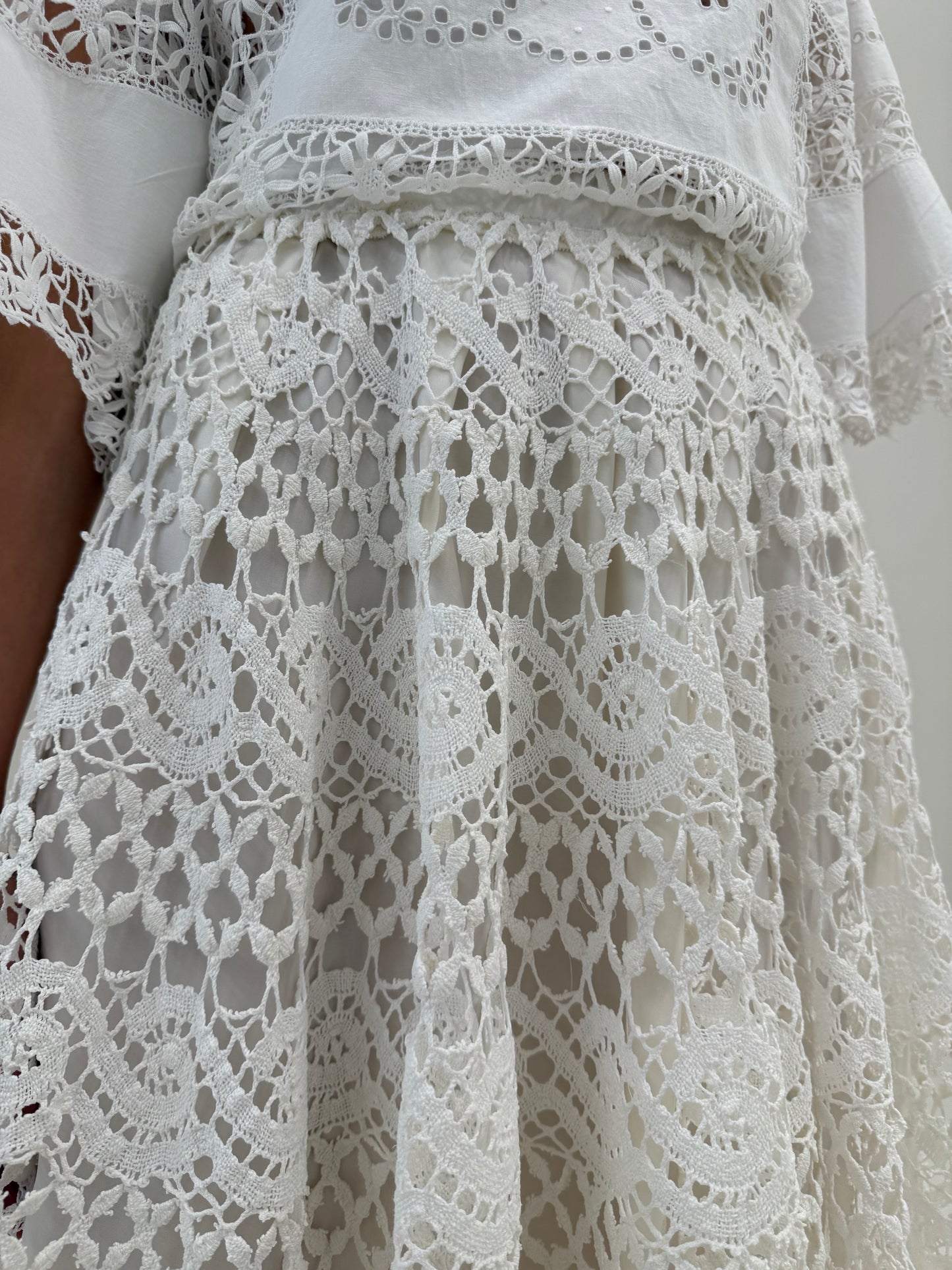 Fustă bijuterie vintage din macrame lucrat manual cu talie ultra înaltă elastică