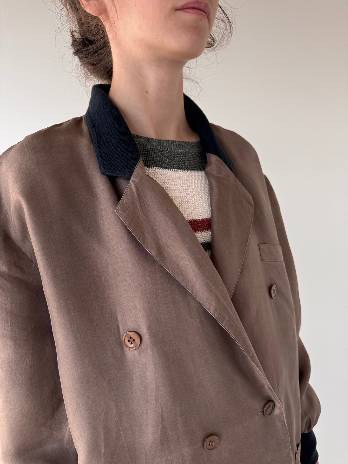 Sacou vintage cu influențe casual din mătase naturală