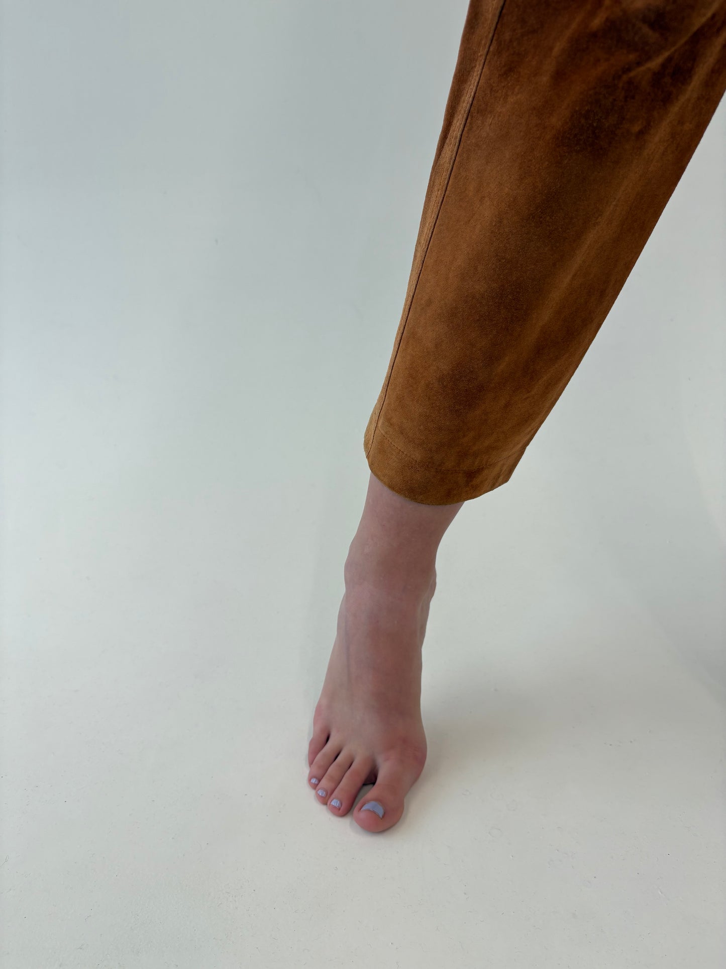 Pantaloni caramel tall din piele naturală cu talie ultra ultra înaltă
