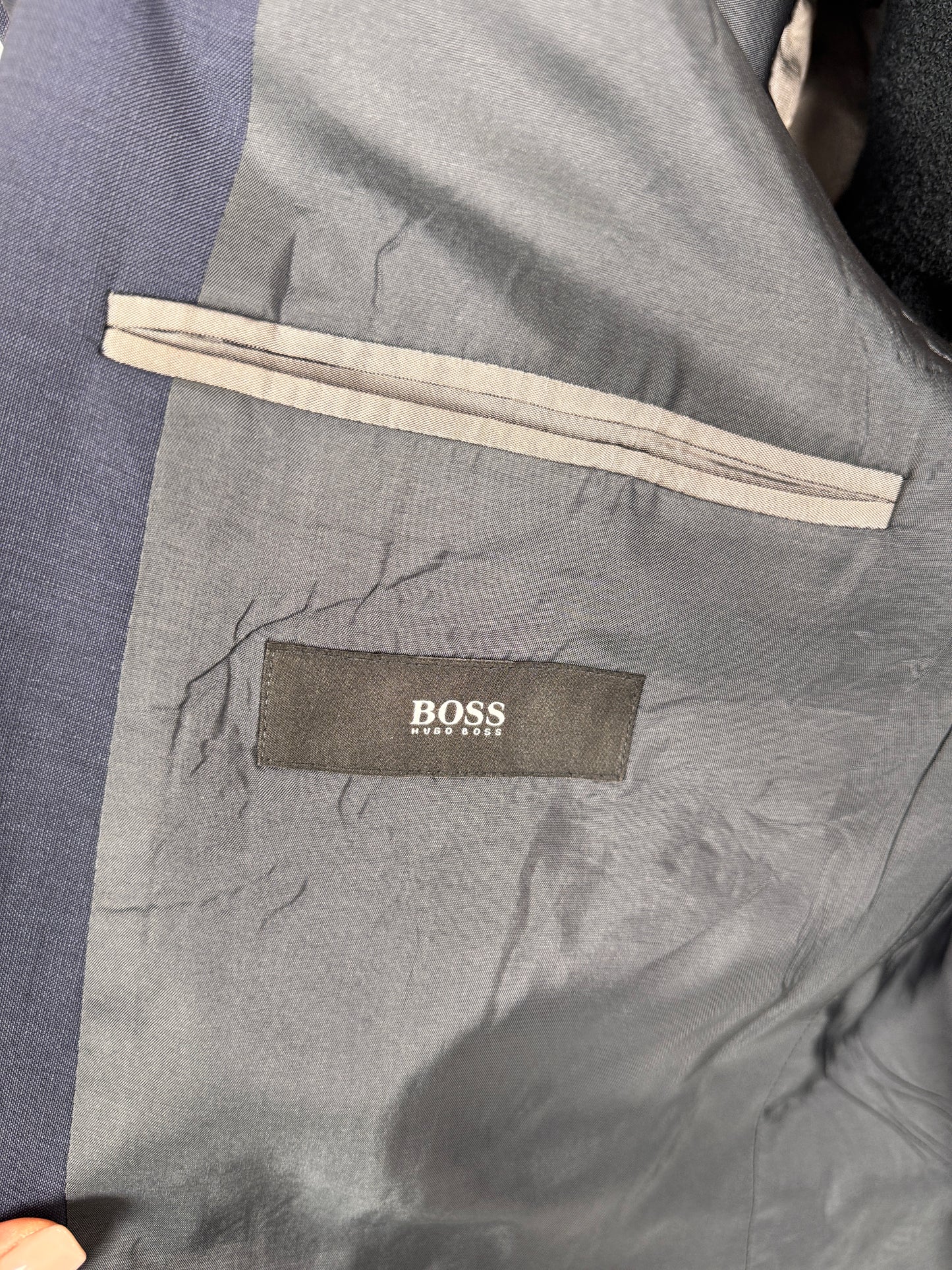 Sacou tall Hugo Boss Navy blue din stofita de vară