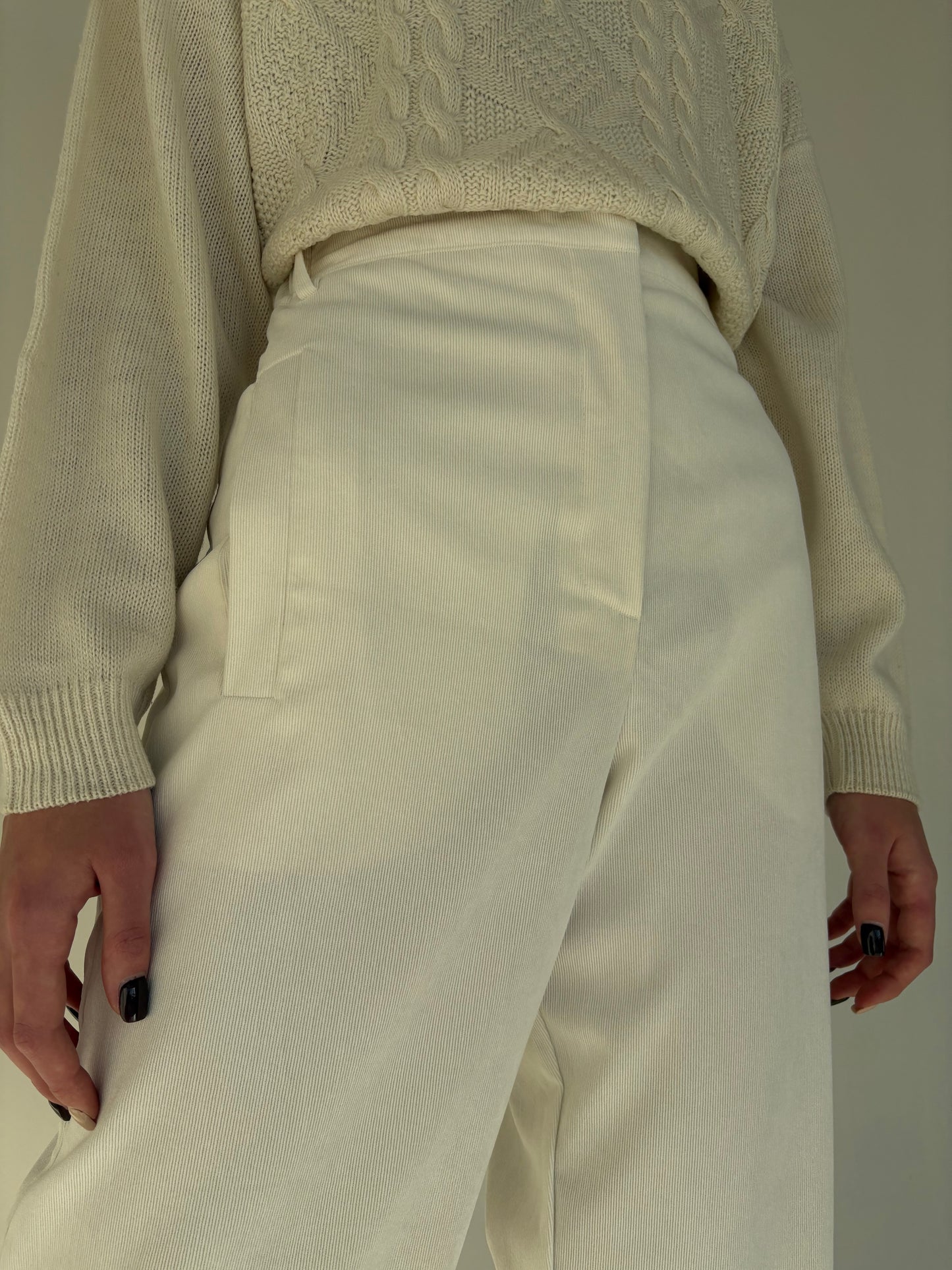 Pantaloni palazzo premium italieni ești butter white din corduroy modelator