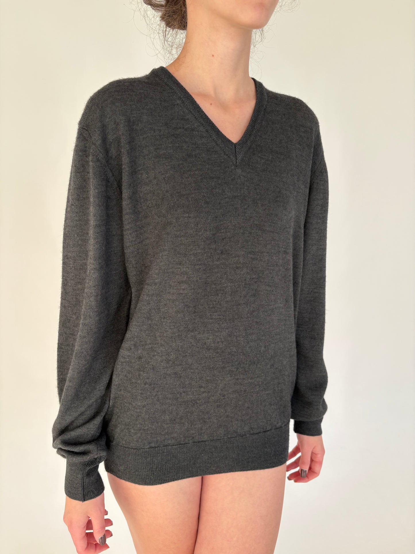 Pulover tall italian în anchior din lana merino extrafina de gramaj mare
