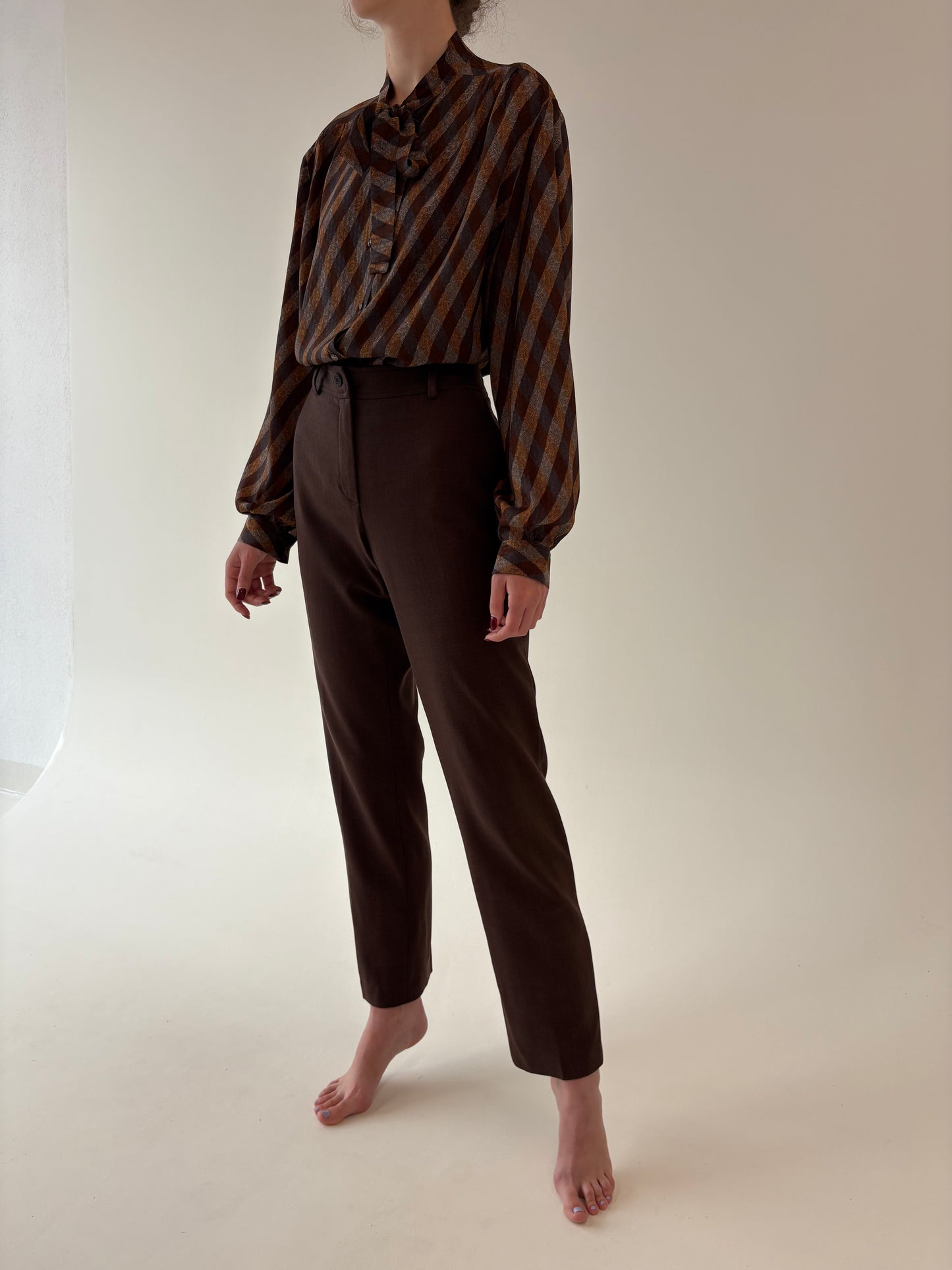 Pantaloni luxury Luisa Spagnioli din lana extrafina strech chocolate brown