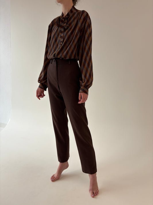 Pantaloni luxury Luisa Spagnioli din lana extrafina strech chocolate brown
