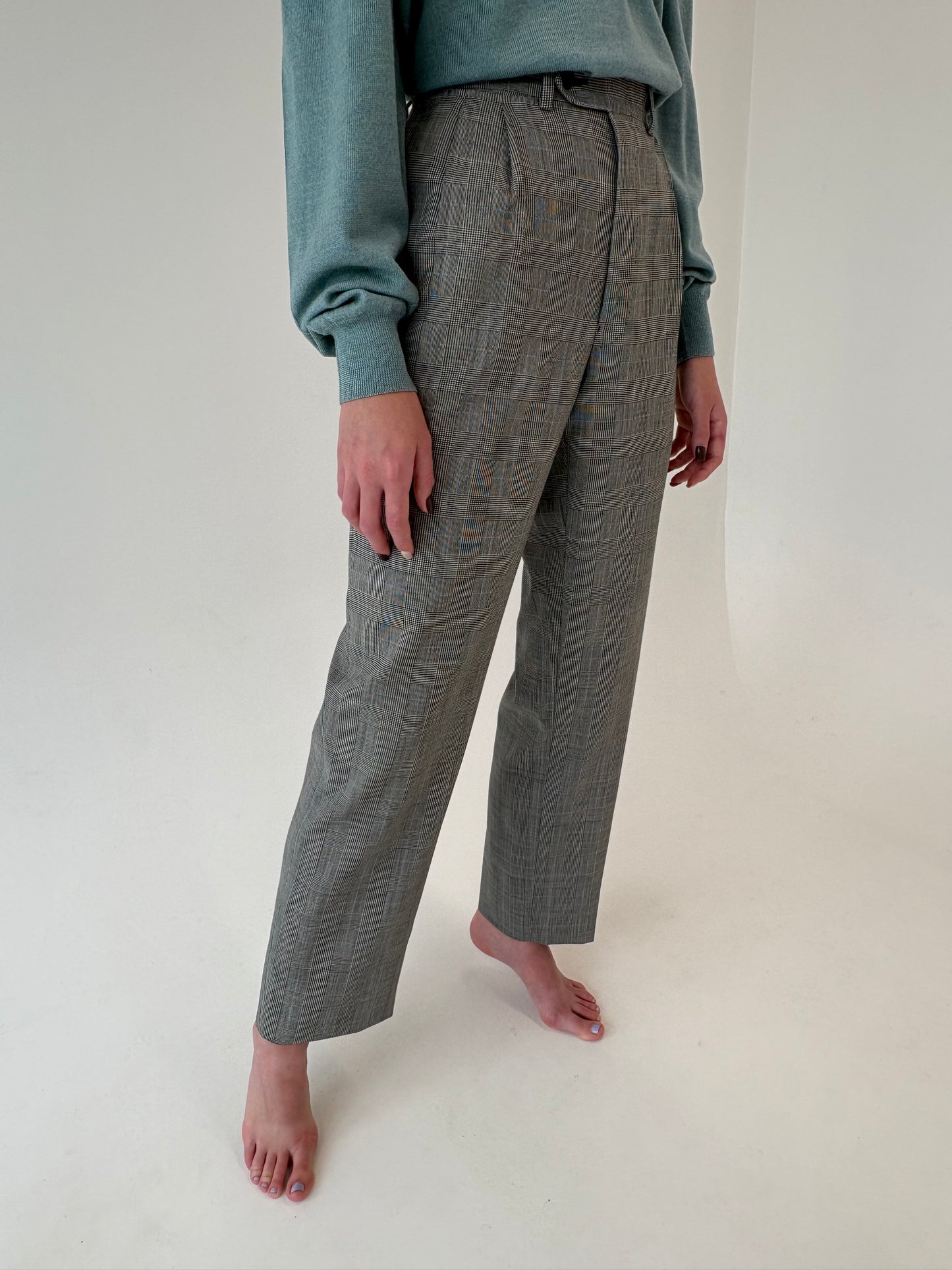 Pantalon silver gray din lana extrafina tall cu buzunare