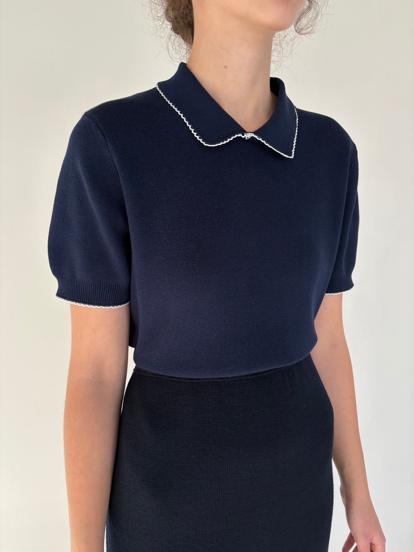 Top polo Navy blue din bumbac gros de gramaj super mare cu broderie