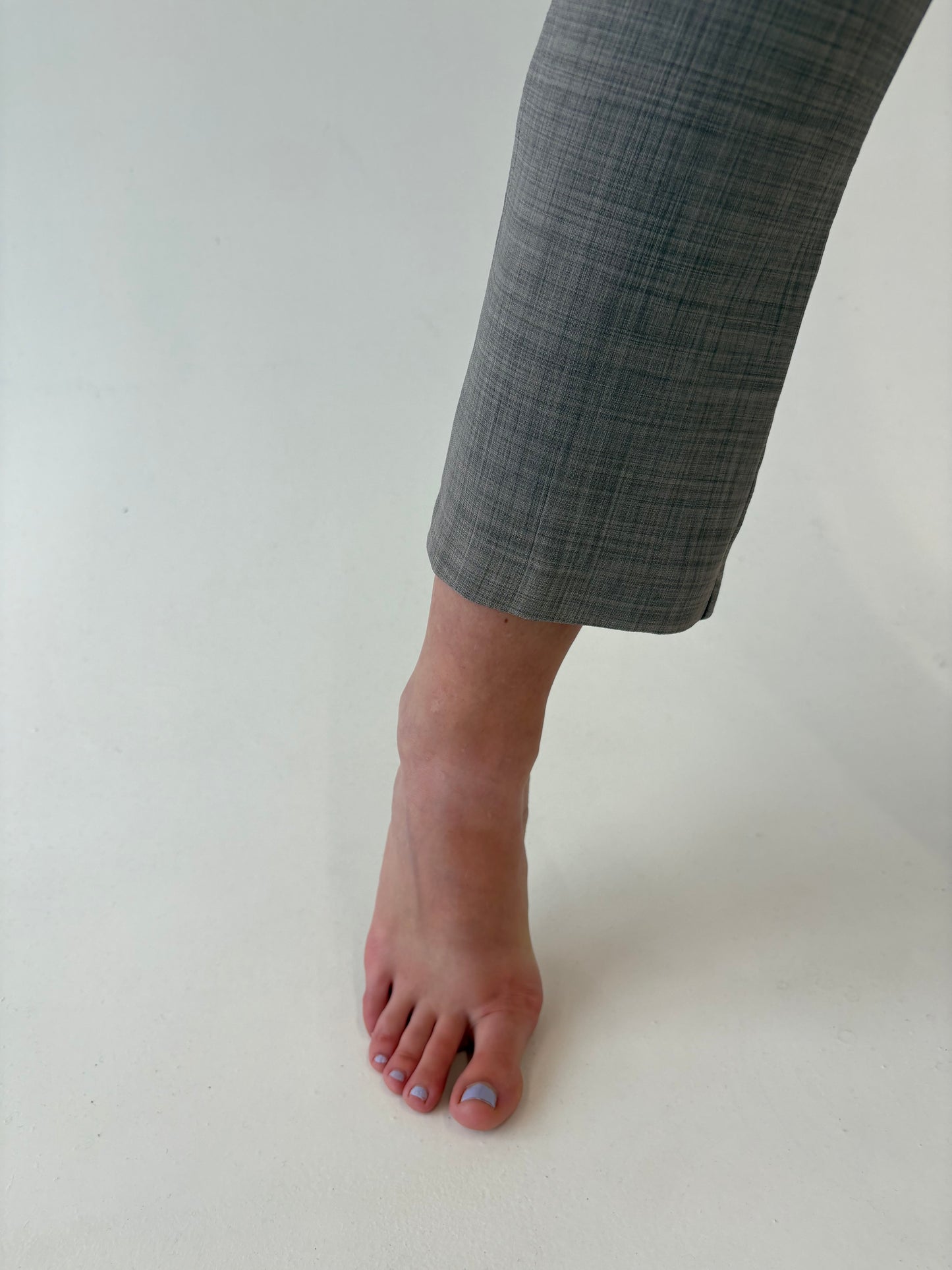 Pantaloni warm gray cu talie ultra înaltă elastică din stofita