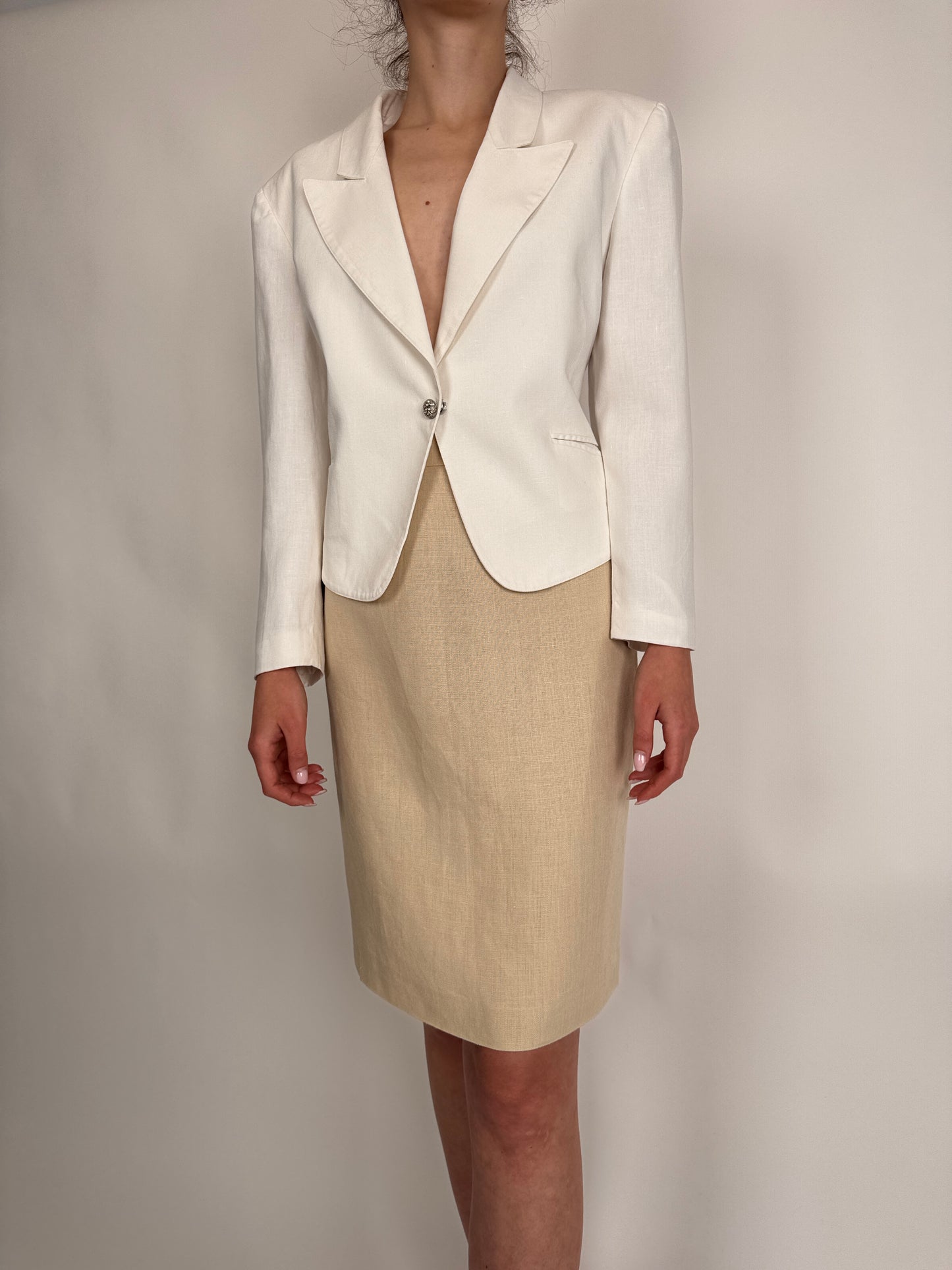 Fustă Valentino beige din în cu talie ultra înaltă marcată