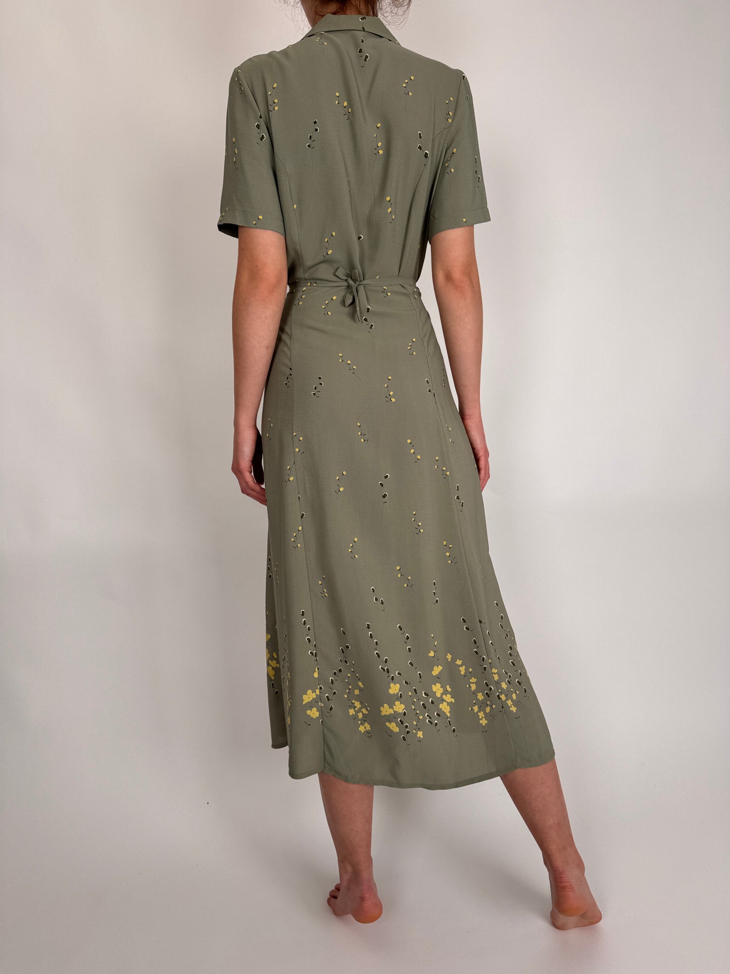 Rochie vintage Sage green cu talie marcată reglabilă
