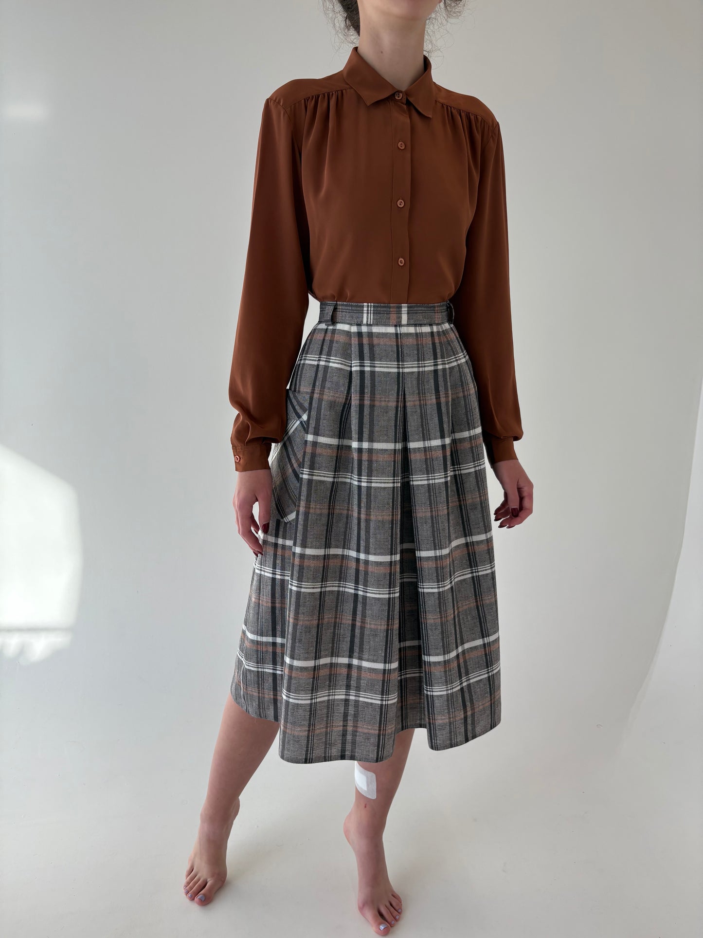 Fustă vintage din lana extrafina cu buzunare și talie ultra marcată