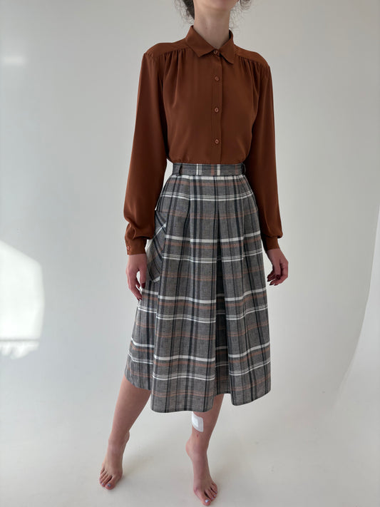 Fustă vintage din lana extrafina cu buzunare și talie ultra marcată