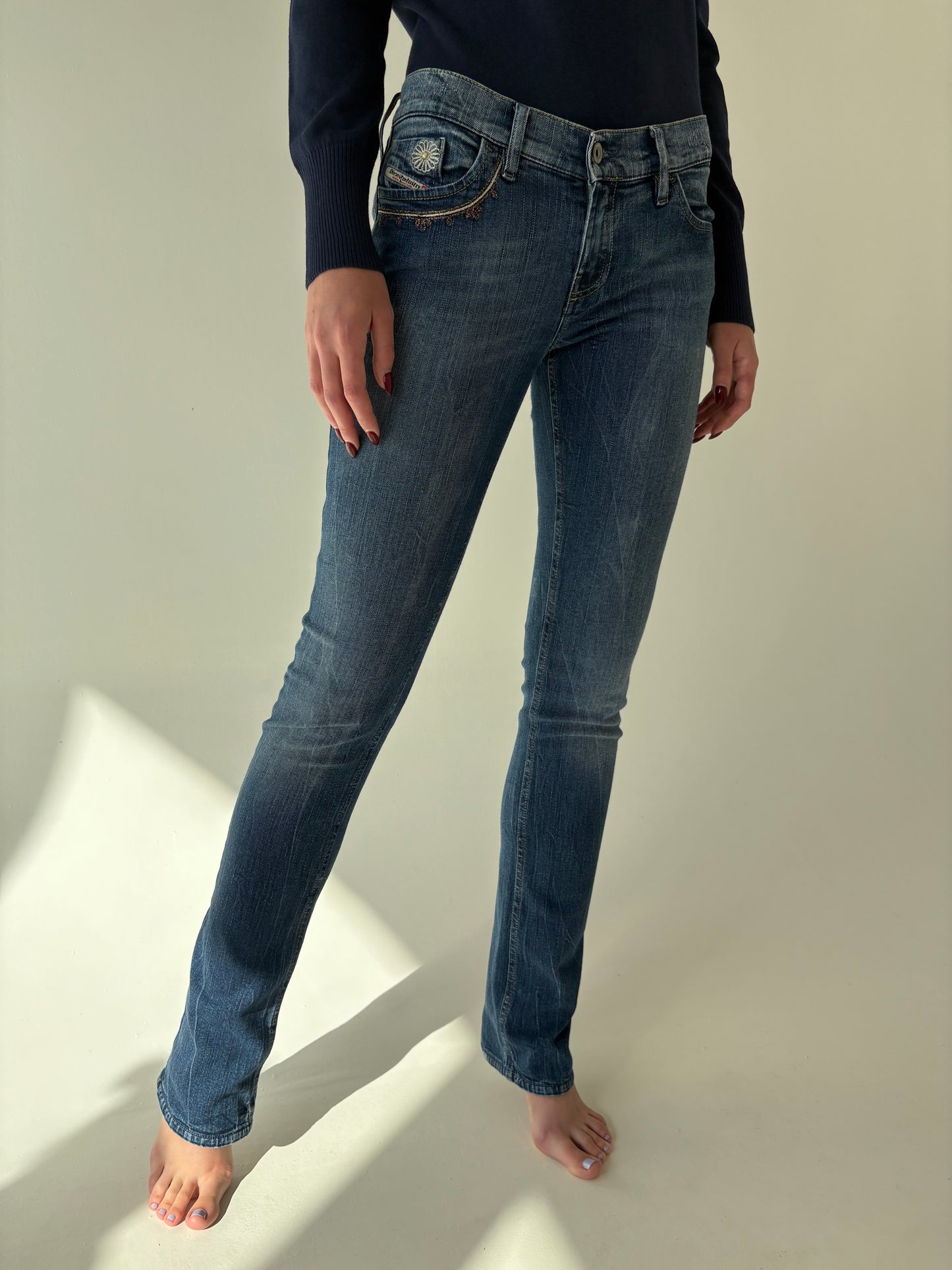 Jeans luxury vintage Diesel classic wash ușor modelator tall
