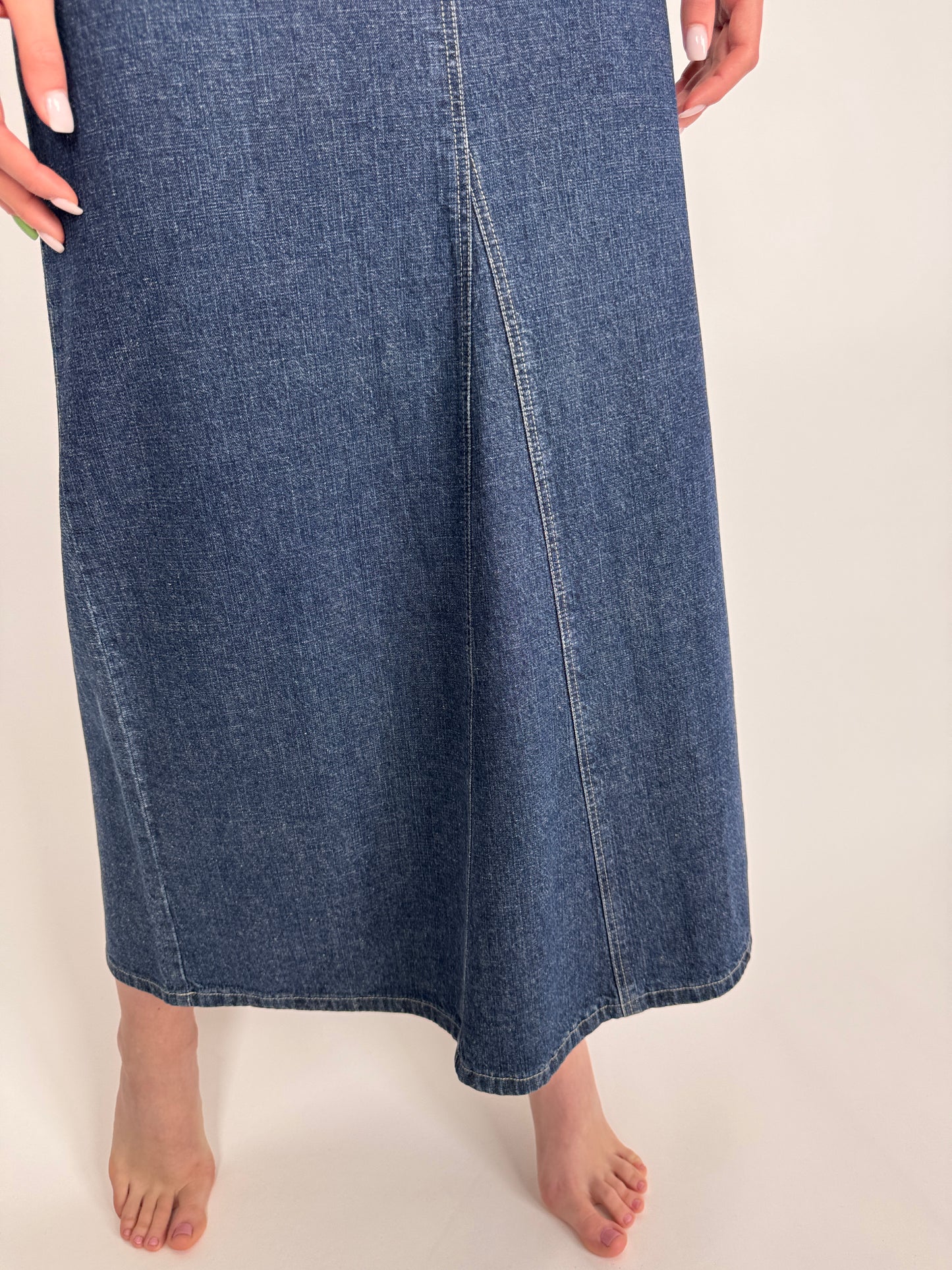 Fustă maxi din jeans dark wash cu talie înaltă marcată