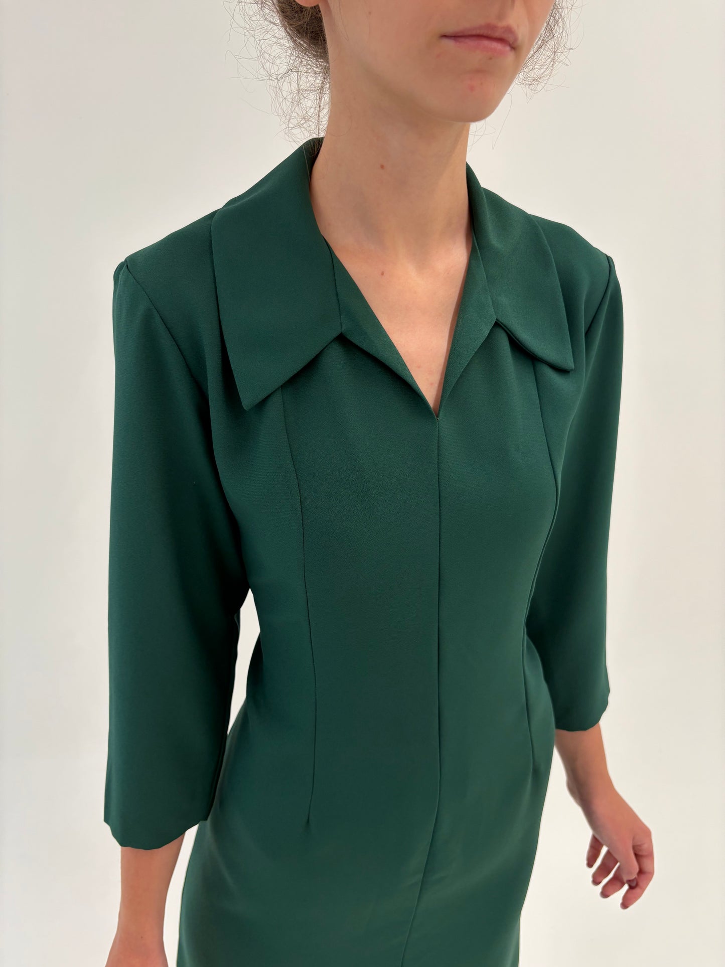Rochie forest green tip cămașă din Georgette ușor cambrata
