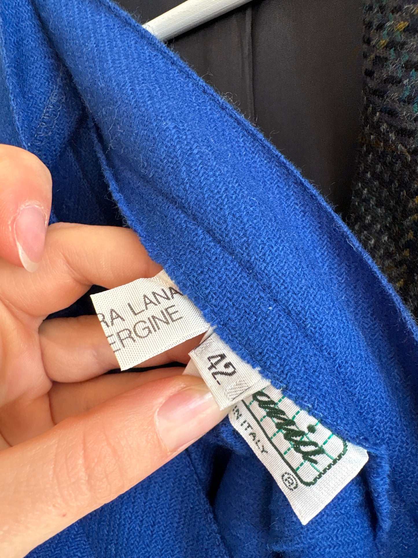 Fustă vintage plisată albastru regal din lana extrafina cu talie ultra înaltă