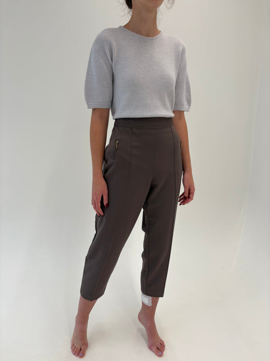 Pantaloni chestnut brown țigaretă petite cu talie ultra ultra înaltă