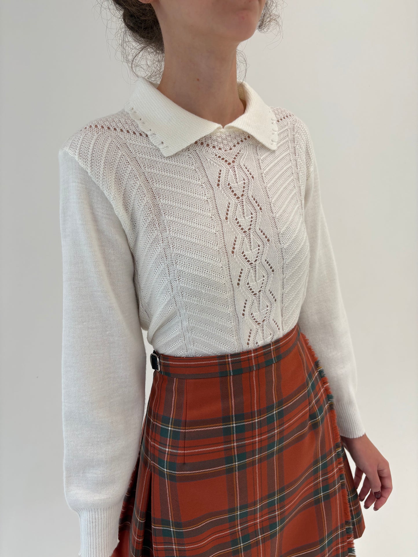 Puloveras vintage polo dantelat din mix de lana extrafina