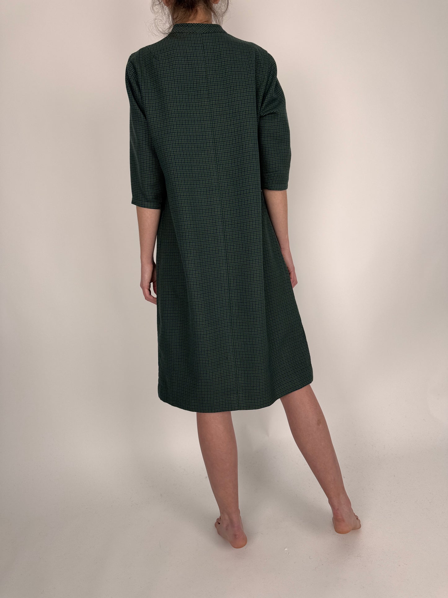 Rochie vintage dark green în carouri din stofă de lana extrafina