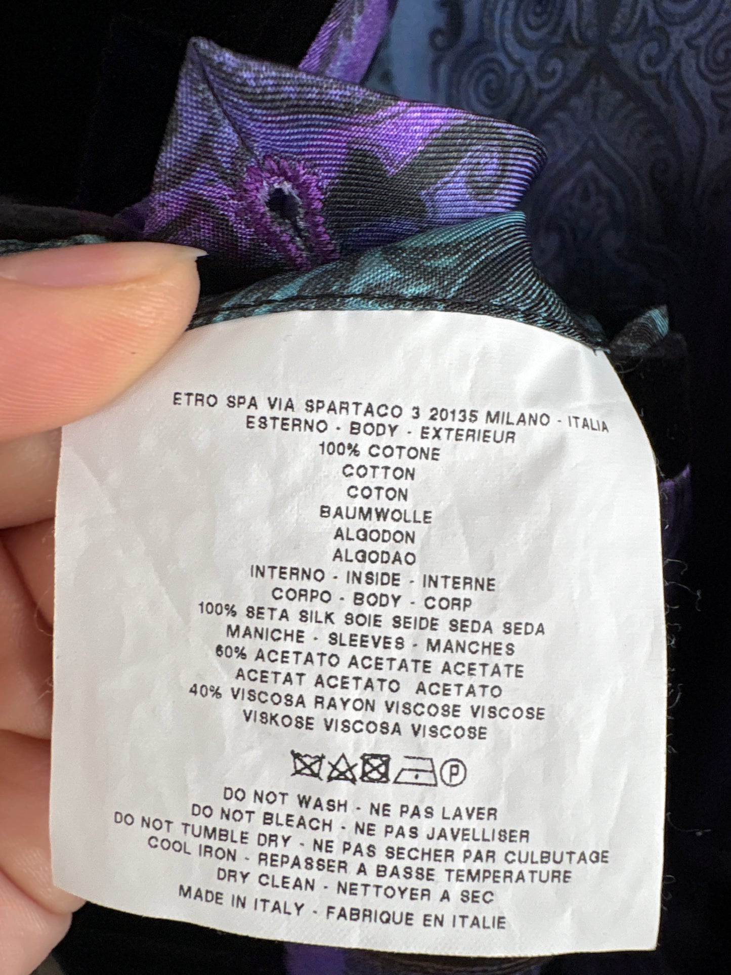 Sacou luxury Etro din catifea excepțională cu interior din mătase naturală specific